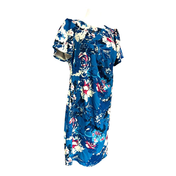 ⭐️Adrianna Papell Crepe Textured Knit Blue Floral Office Church Brunch Dress - Picture 3 of 16